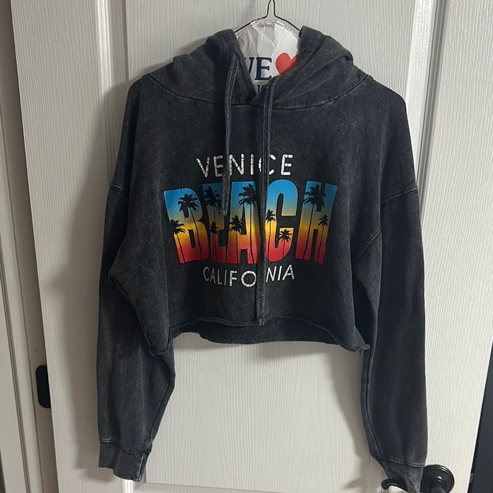 Venice Beach Graphic Cropped Hoodie